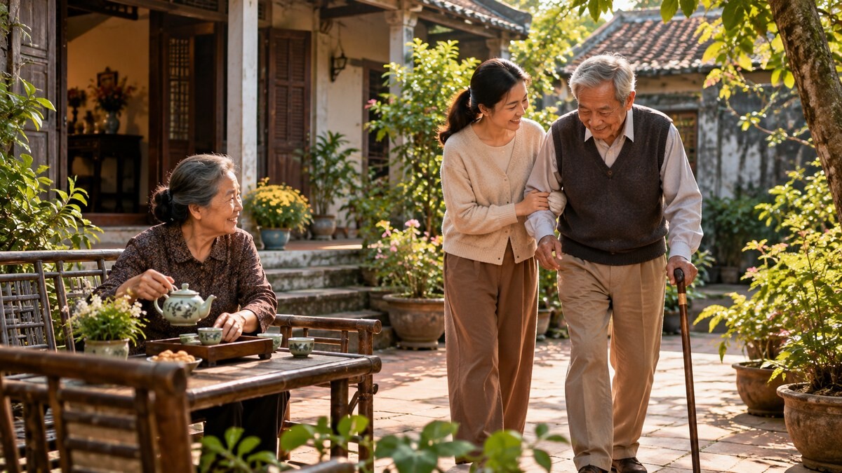 Con cái chăm sóc cha mẹ lớn tuổi tại nhà